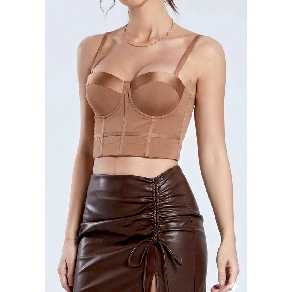 NEW MICAS Mesh Underwire Bustier Top Light Brown Size XS